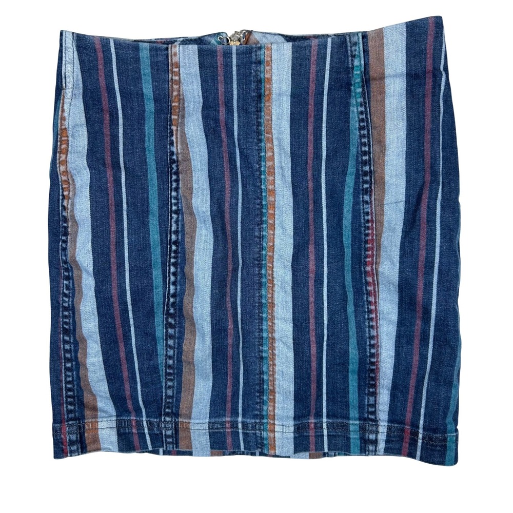 Free People Striped Denim Mini Skirt Blue Multi High Waisted OB843259 Size 27